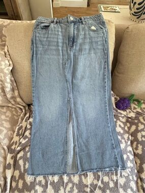 Kut from the Kloth Light Blue Wide-Leg Denim Maxi Skirt